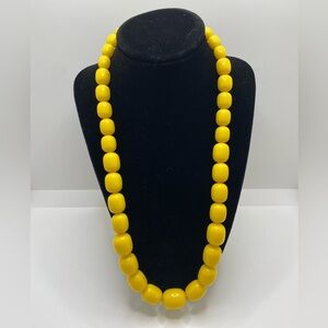 Vintage Bright Yellow Beaded Statement Necklace Bubblegum Oblong Beads